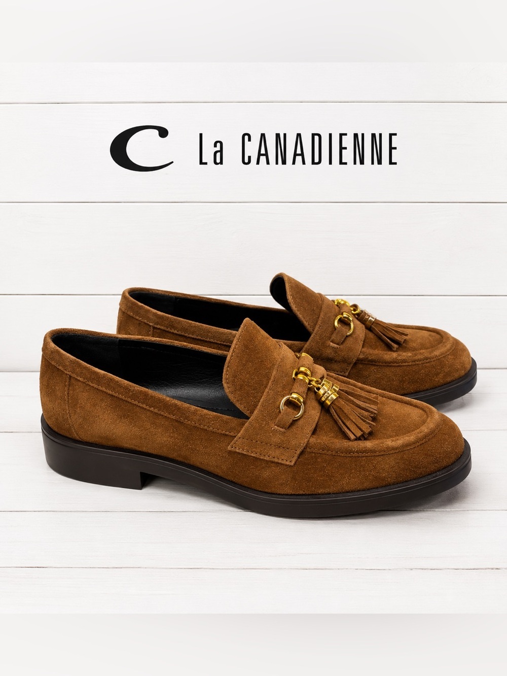 La Canadienne Brown Suede Tassel Loafers Made in Italy Size 38.5